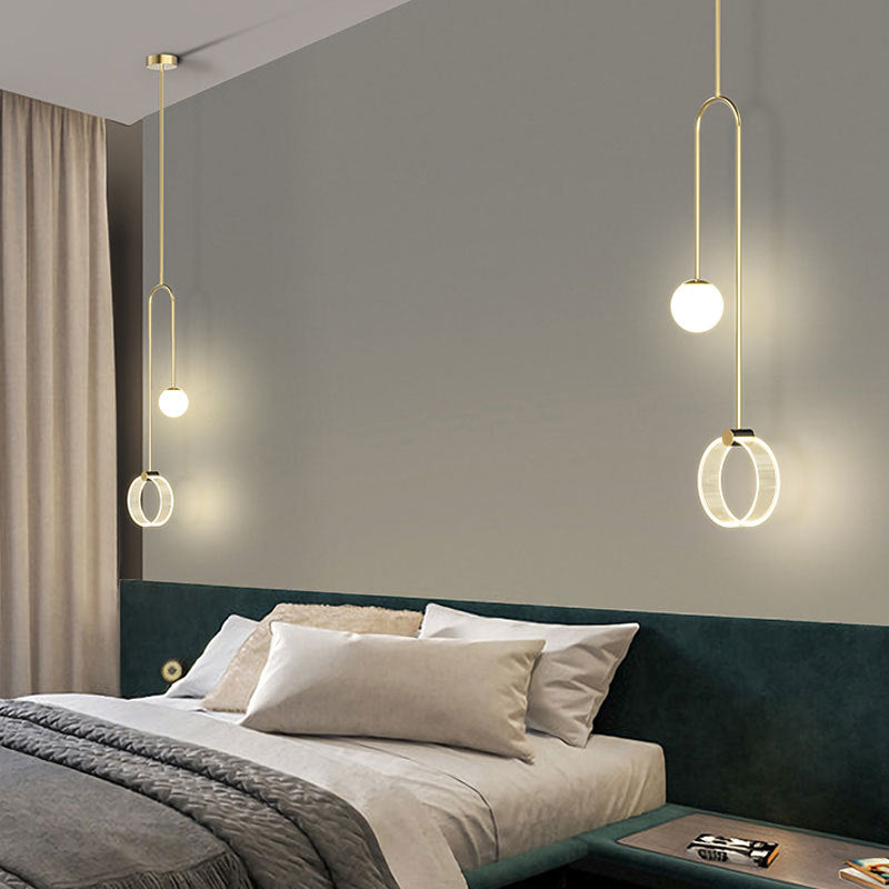 Modern Luxury Iron Aluminum Acrylic Circle Ball Long Wire Hanging LED Pendant Light For Bedroom