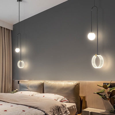 Modern Luxury Iron Aluminum Acrylic Circle Ball Long Wire Hanging LED Pendant Light For Bedroom