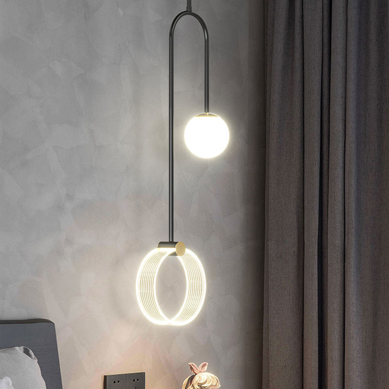 Modern Luxury Iron Aluminum Acrylic Circle Ball Long Wire Hanging LED Pendant Light For Bedroom