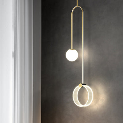 Modern Luxury Iron Aluminum Acrylic Circle Ball Long Wire Hanging LED Pendant Light For Bedroom