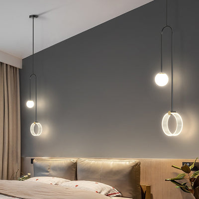 Modern Luxury Iron Aluminum Acrylic Circle Ball Long Wire Hanging LED Pendant Light For Bedroom