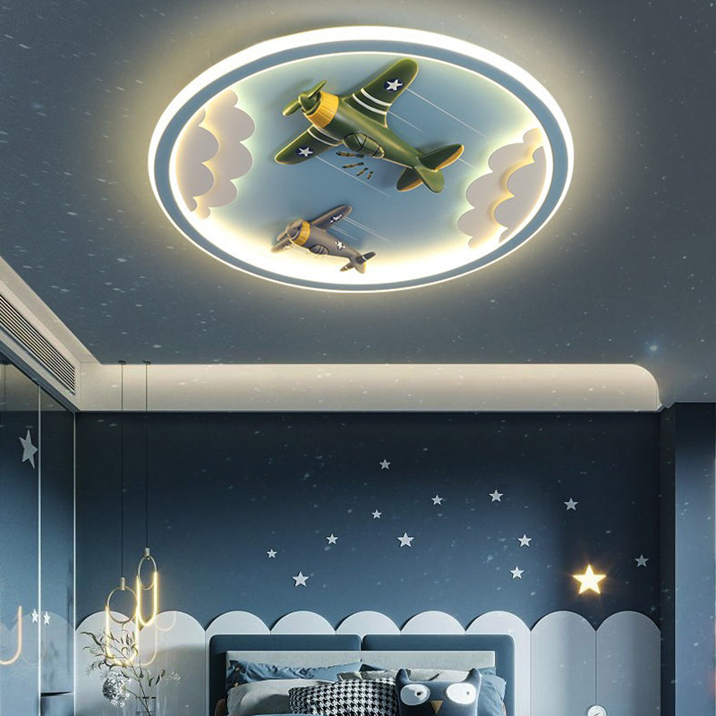 Contemporary Creative Kids Cartoon Airplane Unicorn Iron Acrylic Resin LED Flush Mount Ceiling Light For Bedroom