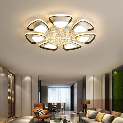 Modern Luxury Circular Triangle Round Crystal Shade Iron Acrylic LED Semi-Flush Mount Ceiling Light For Living Room