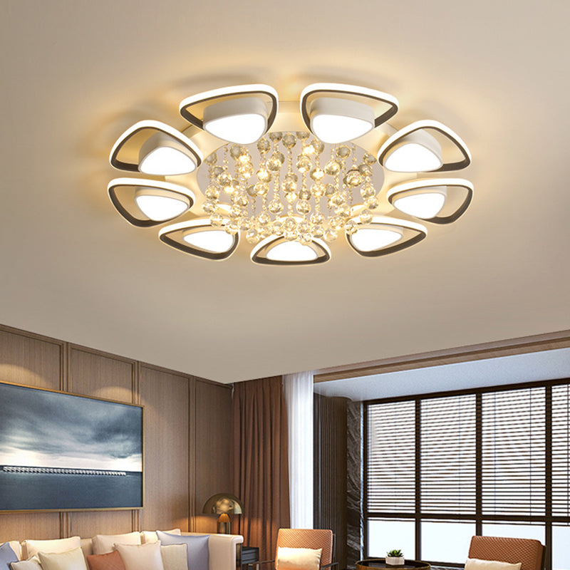 Modern Luxury Circular Triangle Round Crystal Shade Iron Acrylic LED Semi-Flush Mount Ceiling Light For Living Room