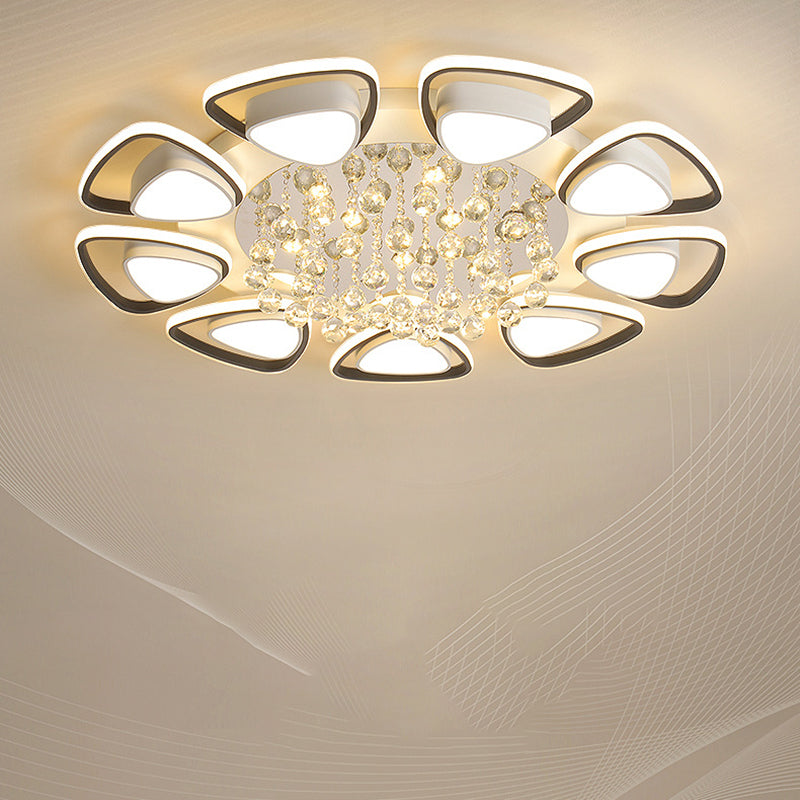 Modern Luxury Circular Triangle Round Crystal Shade Iron Acrylic LED Semi-Flush Mount Ceiling Light For Living Room