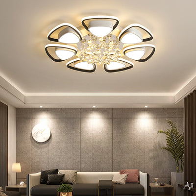 Modern Luxury Circular Triangle Round Crystal Shade Iron Acrylic LED Semi-Flush Mount Ceiling Light For Living Room