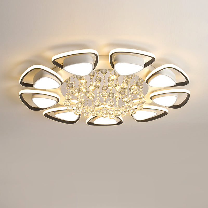 Modern Luxury Circular Triangle Round Crystal Shade Iron Acrylic LED Semi-Flush Mount Ceiling Light For Living Room