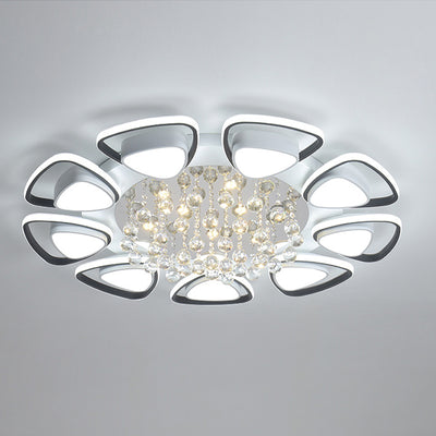 Modern Luxury Circular Triangle Round Crystal Shade Iron Acrylic LED Semi-Flush Mount Ceiling Light For Living Room