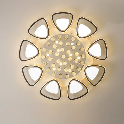 Modern Luxury Circular Triangle Round Crystal Shade Iron Acrylic LED Semi-Flush Mount Ceiling Light For Living Room