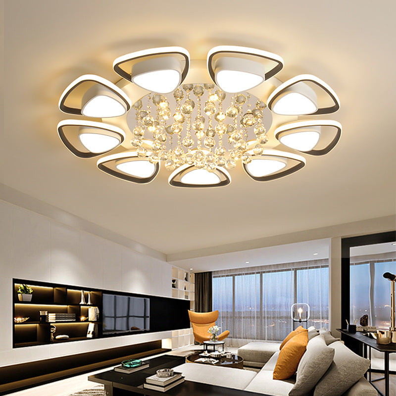 Modern Luxury Circular Triangle Round Crystal Shade Iron Acrylic LED Semi-Flush Mount Ceiling Light For Living Room