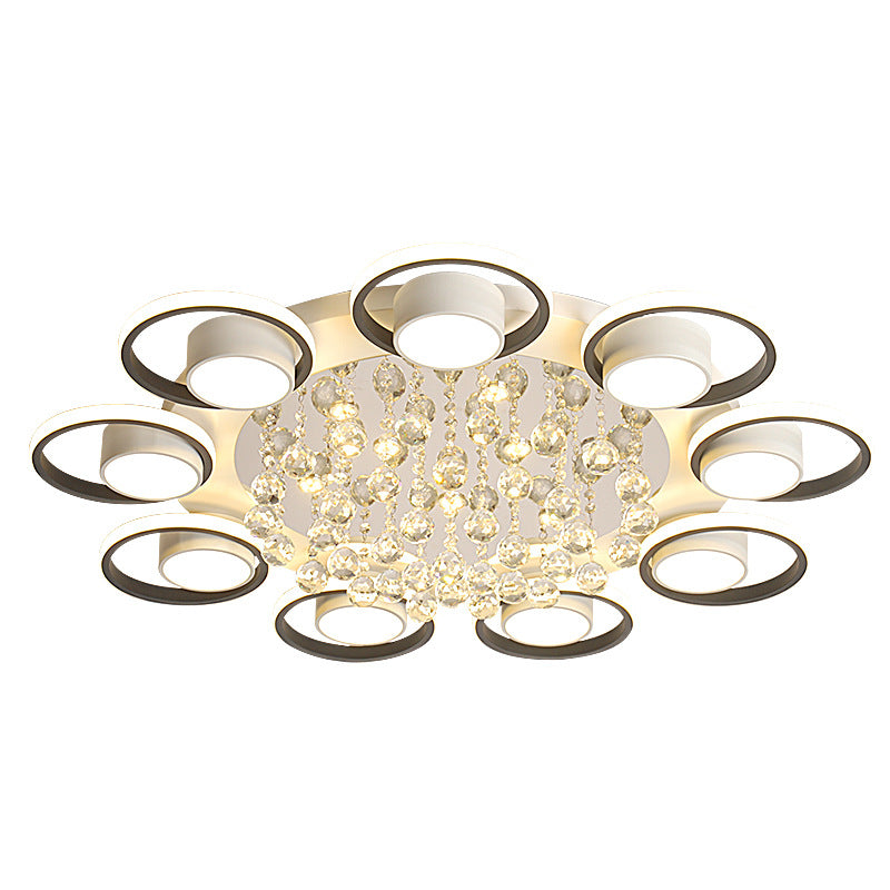 Modern Luxury Circular Triangle Round Crystal Shade Iron Acrylic LED Semi-Flush Mount Ceiling Light For Living Room