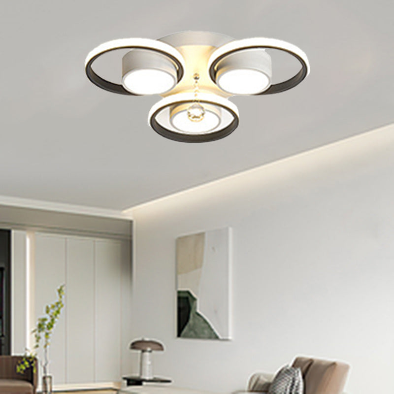 Modern Luxury Circular Triangle Round Crystal Shade Iron Acrylic LED Semi-Flush Mount Ceiling Light For Living Room