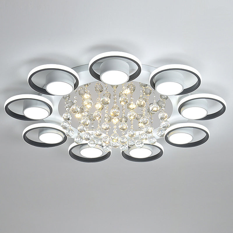 Modern Luxury Circular Triangle Round Crystal Shade Iron Acrylic LED Semi-Flush Mount Ceiling Light For Living Room