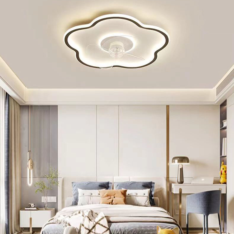 Modern Minimalist Flower Shape Iron Acrylic LED Flush Mount Ceiling Fan Light For Bedroom