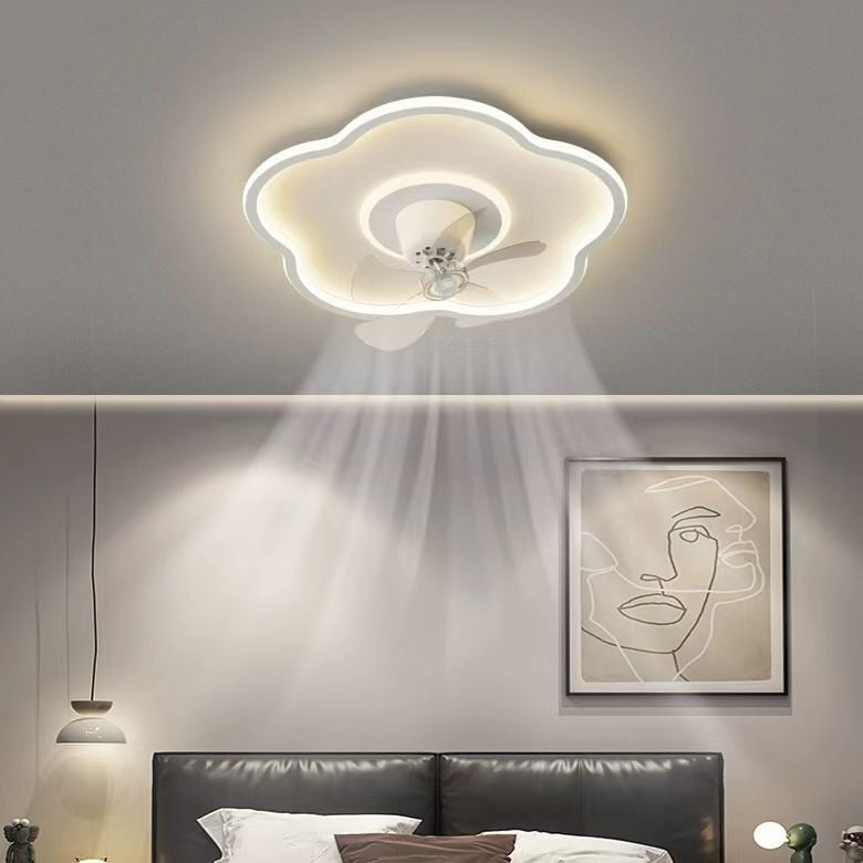 Modern Minimalist Flower Shape Iron Acrylic LED Flush Mount Ceiling Fan Light For Bedroom