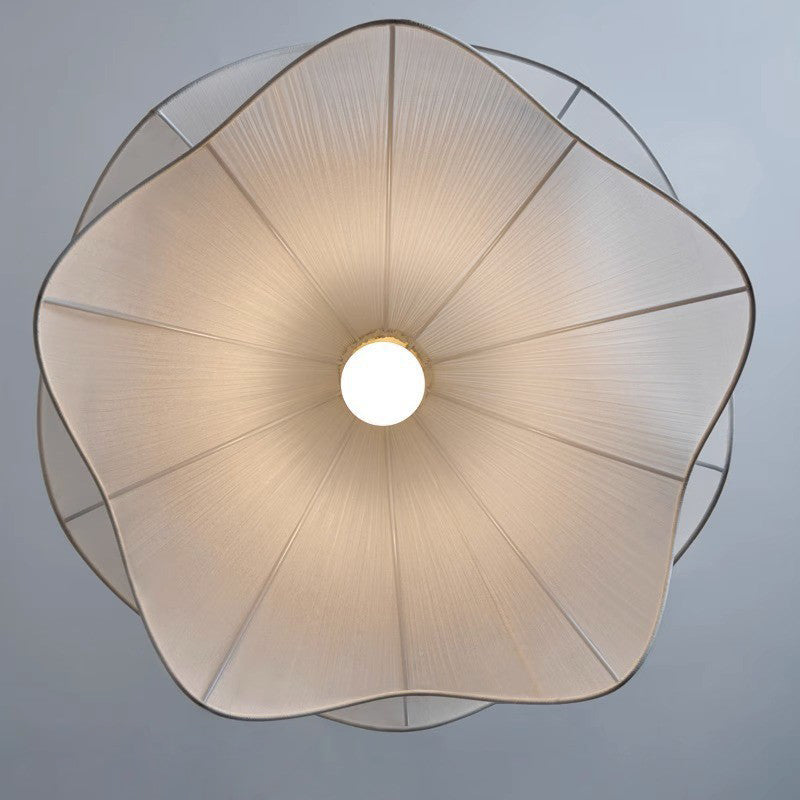 Traditional French Cream Petal Fabric Iron 1-Light Pendant Light For Living Room