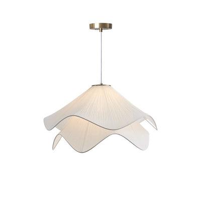 Traditional French Cream Petal Fabric Iron 1-Light Pendant Light For Living Room