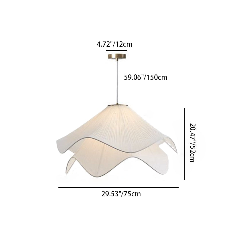 Traditional French Cream Petal Fabric Iron 1-Light Pendant Light For Living Room