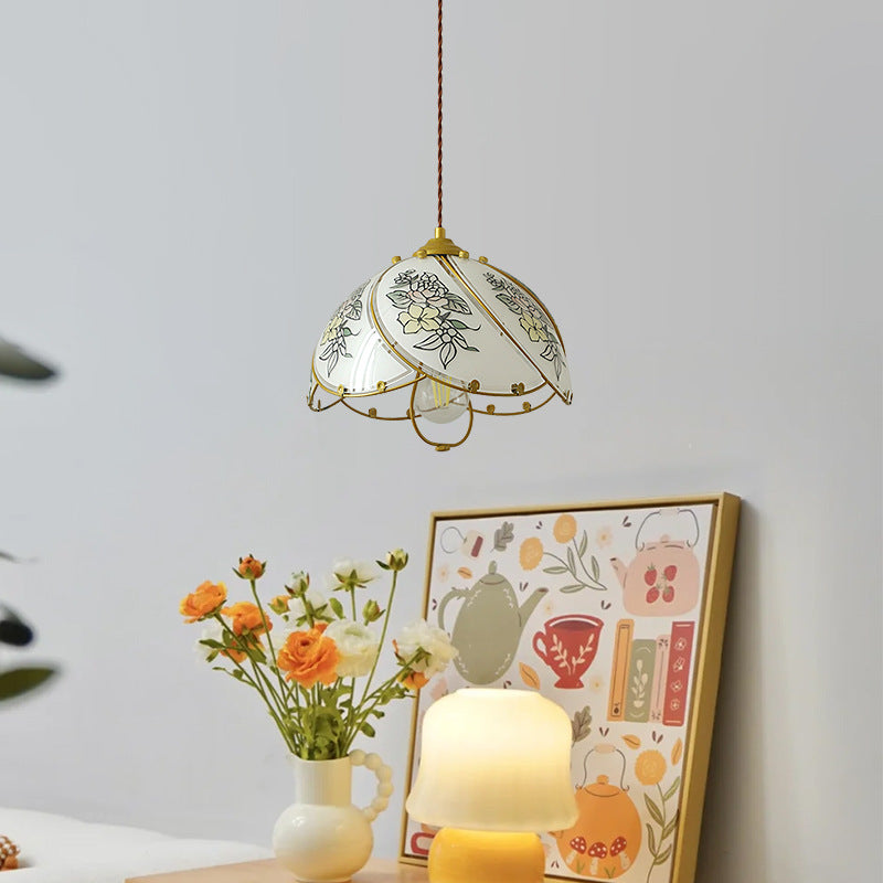 Modern Art Deco Flower Hardware Glass 1-Light Pendant Light For Living Room