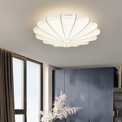 Traditional Japanese Dome Floral Artificial Silk Hardware 1/3-Light Semi-Flush Mount Ceiling Light For Living Room