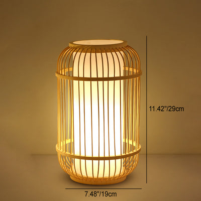 Contemporary Boho Wood Bamboo Weaving Lantern Shape 1-Light Table Lamp For Bedroom