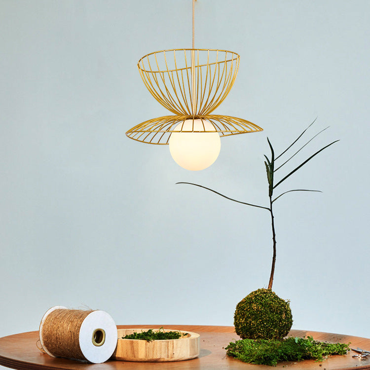 Contemporary Creative Double-Layer Straw Hat Stacking Hardware Acrylic 1-Light Pendant Light For Living Room