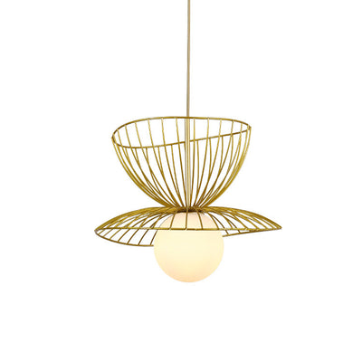 Contemporary Creative Double-Layer Straw Hat Stacking Hardware Acrylic 1-Light Pendant Light For Living Room