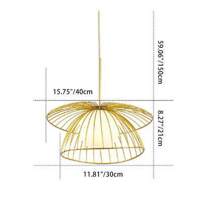 Contemporary Creative Double-Layer Straw Hat Stacking Hardware Acrylic 1-Light Pendant Light For Living Room