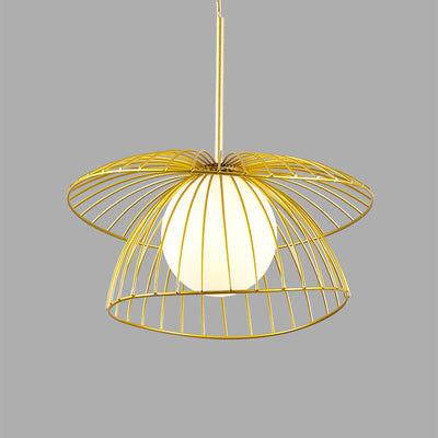 Contemporary Creative Double-Layer Straw Hat Stacking Hardware Acrylic 1-Light Pendant Light For Living Room