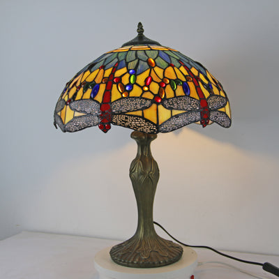 Traditional Tiffany Dome Resin Colorful Glass 2-Light Table Lamp For Living Room