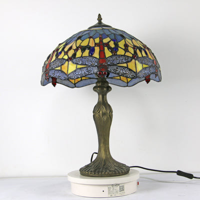 Traditional Tiffany Dome Resin Colorful Glass 2-Light Table Lamp For Living Room