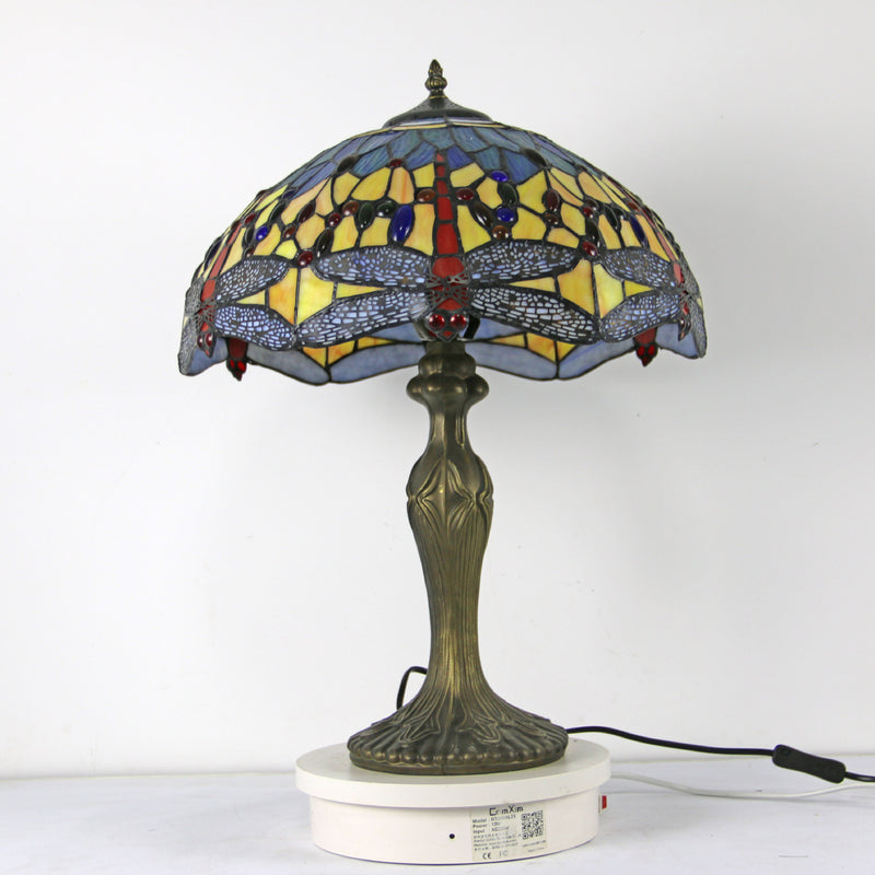 Traditional Tiffany Dome Resin Colorful Glass 2-Light Table Lamp For Living Room