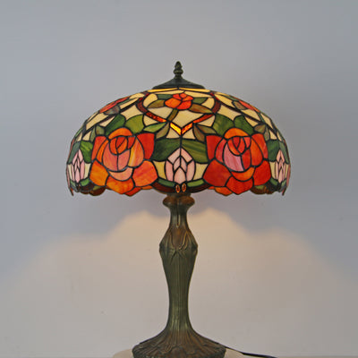 Traditional Tiffany Dome Resin Colorful Glass 2-Light Table Lamp For Living Room