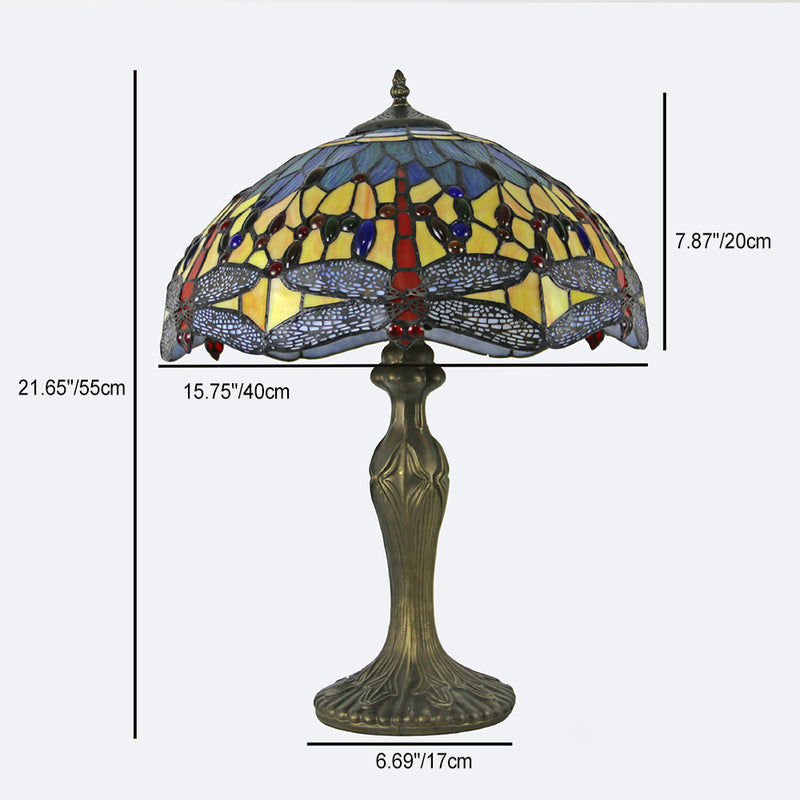 Traditional Tiffany Dome Resin Colorful Glass 2-Light Table Lamp For Living Room