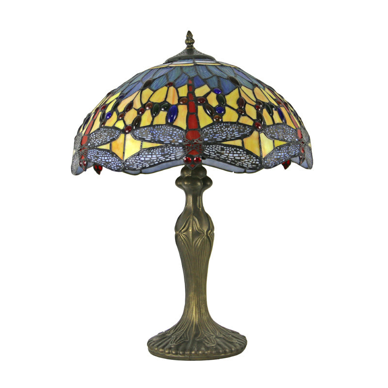 Traditional Tiffany Dome Resin Colorful Glass 2-Light Table Lamp For Living Room