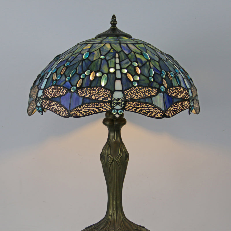 Traditional Tiffany Dome Resin Colorful Glass 2-Light Table Lamp For Living Room