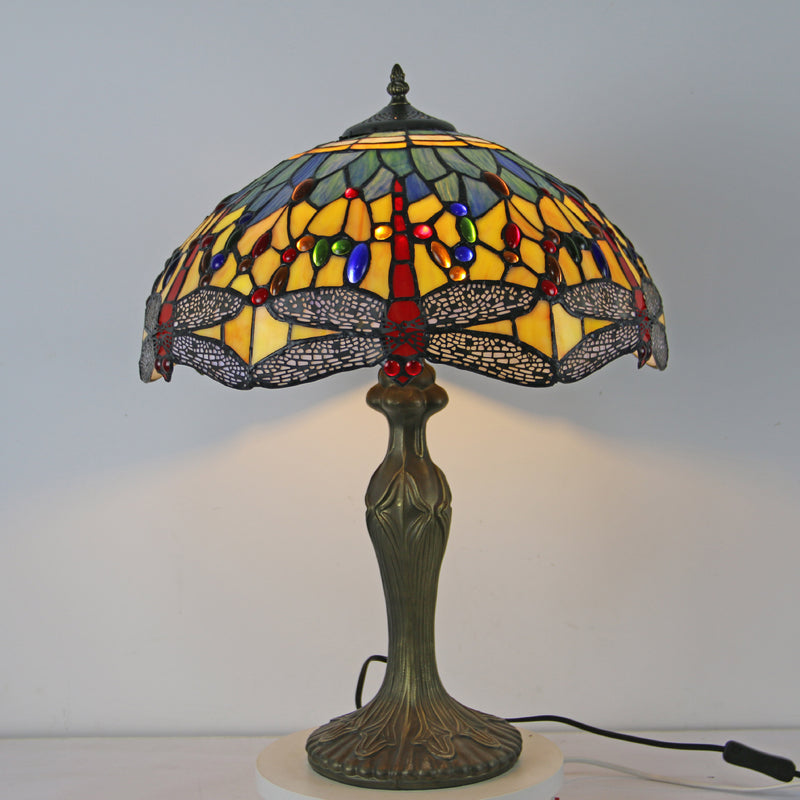 Traditional Tiffany Dome Resin Colorful Glass 2-Light Table Lamp For Living Room