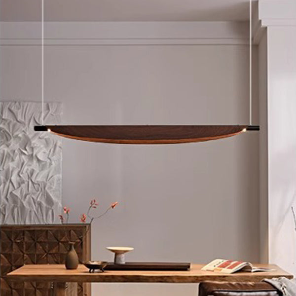 Contemporary Creative Adjustable Walnut Wood Grain Finish Leaf Shape Hardware LED Island Light Chandelier For Living Room