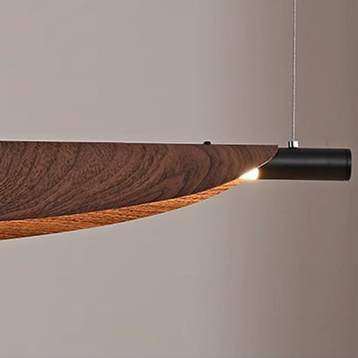 Contemporary Creative Adjustable Walnut Wood Grain Finish Leaf Shape Hardware LED Island Light Chandelier For Living Room