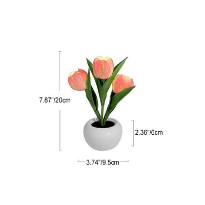 Contemporary Creative Tulip Flower Ceramic PU USB LED Table Lamp For Bedroom