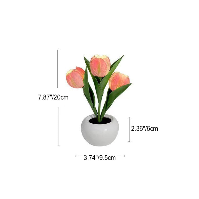 Contemporary Creative Tulip Flower Ceramic PU USB LED Table Lamp For Bedroom