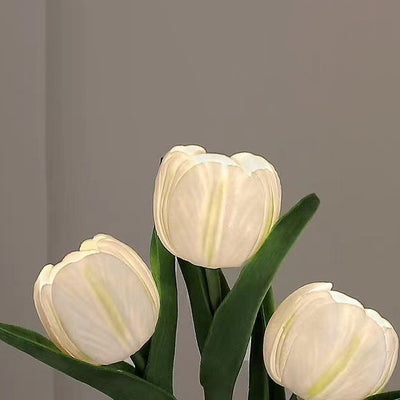 Contemporary Creative Tulip Flower Ceramic PU USB LED Table Lamp For Bedroom