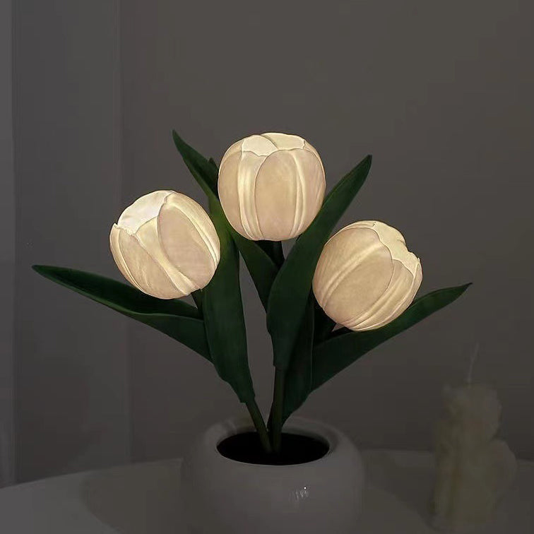 Contemporary Creative Tulip Flower Ceramic PU USB LED Table Lamp For Bedroom