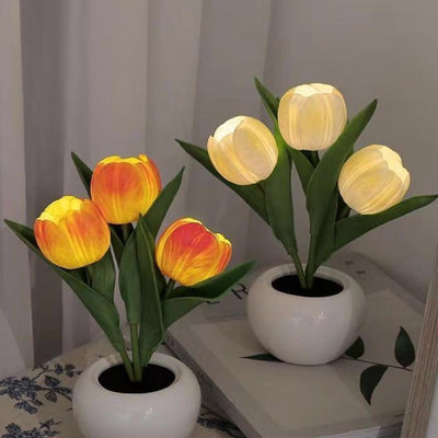 Contemporary Creative Tulip Flower Ceramic PU USB LED Table Lamp For Bedroom