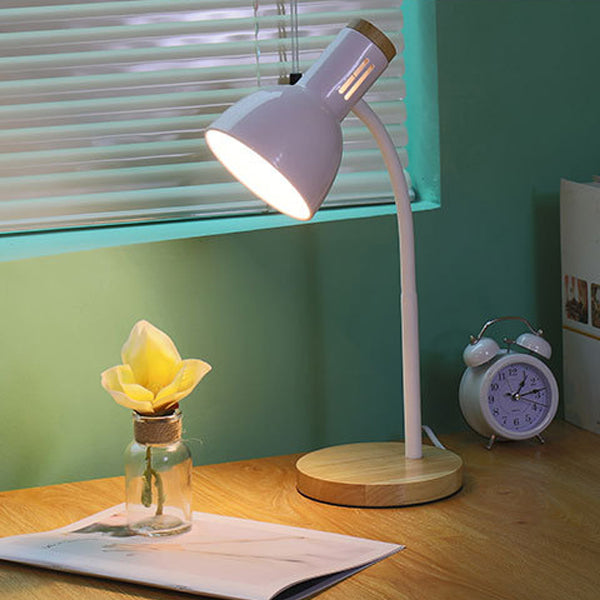 Modern Minimalist Iron Wooden Base Hose Foldable Adjustable Arm 1-Light Table Lamp For Bedroom