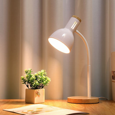 Modern Minimalist Iron Wooden Base Hose Foldable Adjustable Arm 1-Light Table Lamp For Bedroom