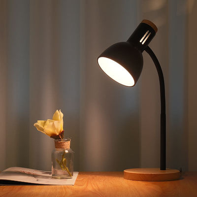 Modern Minimalist Iron Wooden Base Hose Foldable Adjustable Arm 1-Light Table Lamp For Bedroom