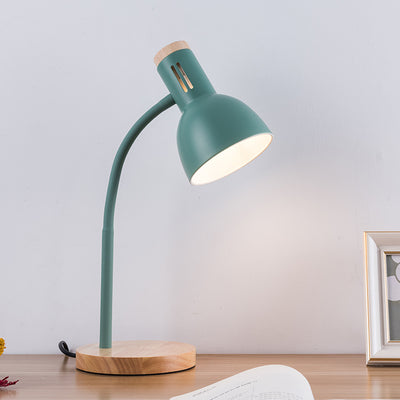 Modern Minimalist Iron Wooden Base Hose Foldable Adjustable Arm 1-Light Table Lamp For Bedroom