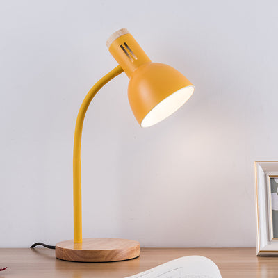 Modern Minimalist Iron Wooden Base Hose Foldable Adjustable Arm 1-Light Table Lamp For Bedroom