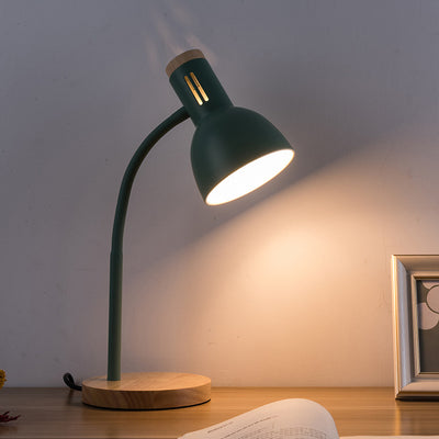 Modern Minimalist Iron Wooden Base Hose Foldable Adjustable Arm 1-Light Table Lamp For Bedroom